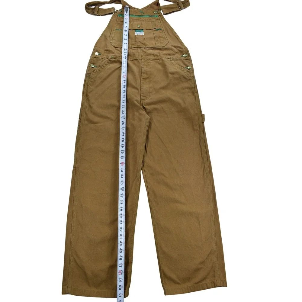 Liberty Mens Brown Duck Canvas Bib Overalls Green Stitch Workwear Size 38x28